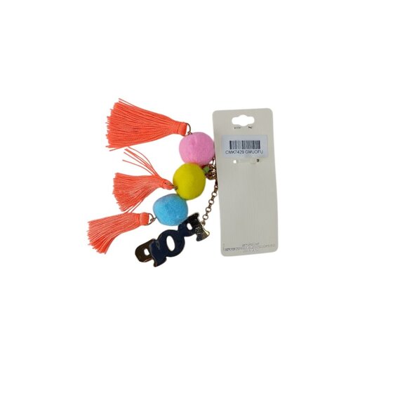 New Mia Collection Keyring Handbag Charm Faux Gold Clip Pop Pom Poms Tassels - Picture 3 of 3